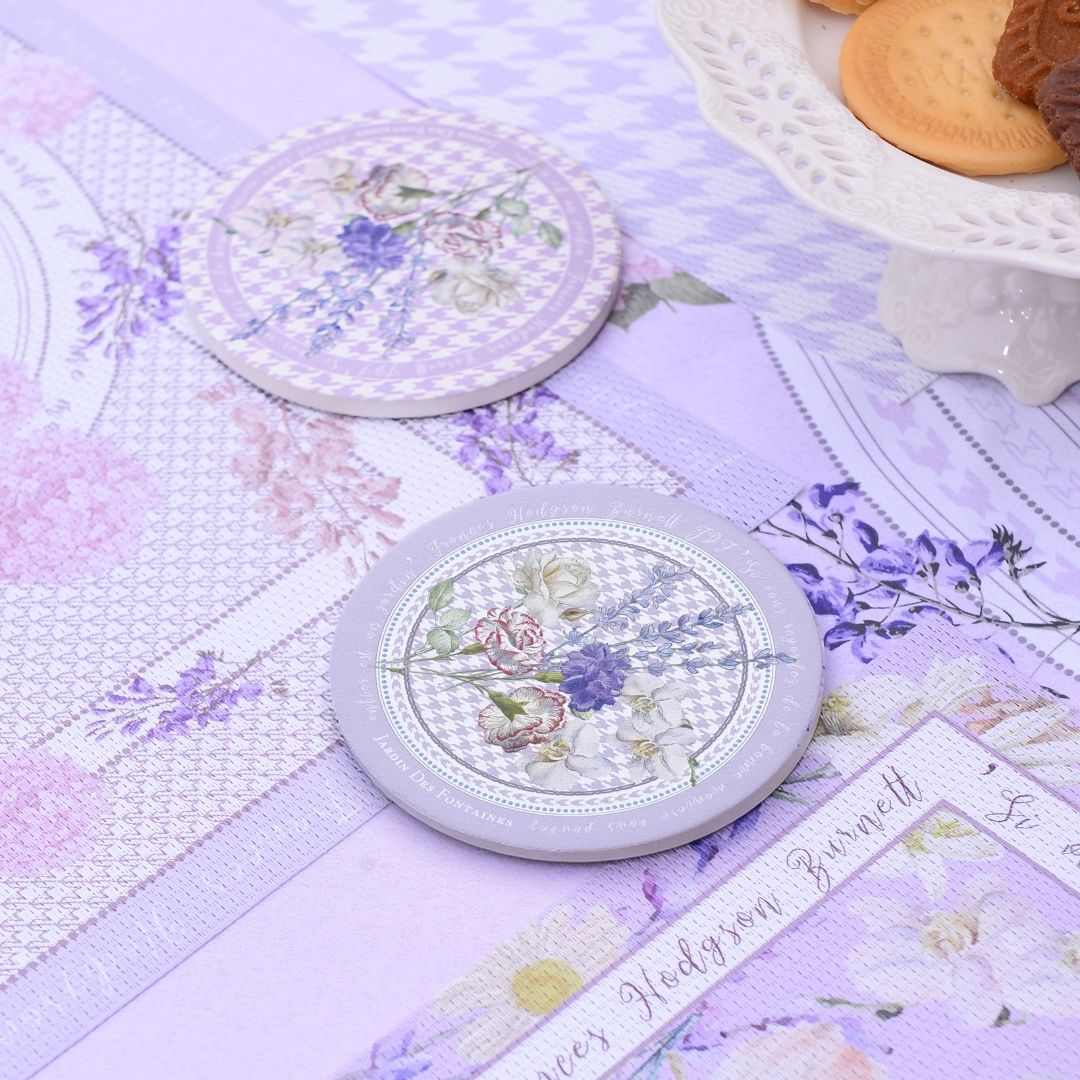 ガラス　コースター　薄紫　花柄　6個セット　気泡入り Secret Violet Garden Ceramic Coaster – JARDIN DES FONTAINES