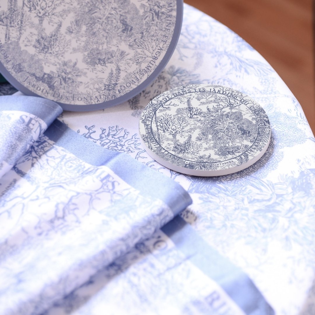 Toile De Jouy Dusty Blue Ceramic Coaster