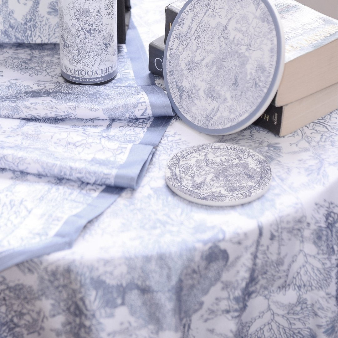 Toile De Jouy Dusty Blue Ceramic Coaster