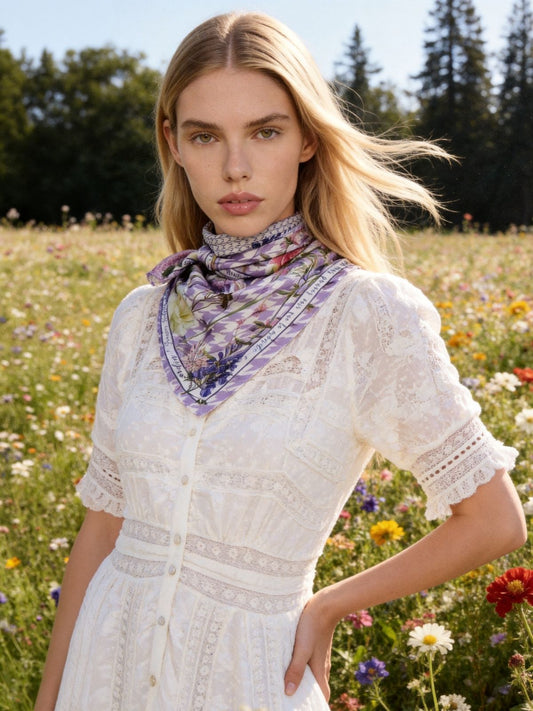 Secret Violet Garden Houndstooth Silky Scarf (90cm)