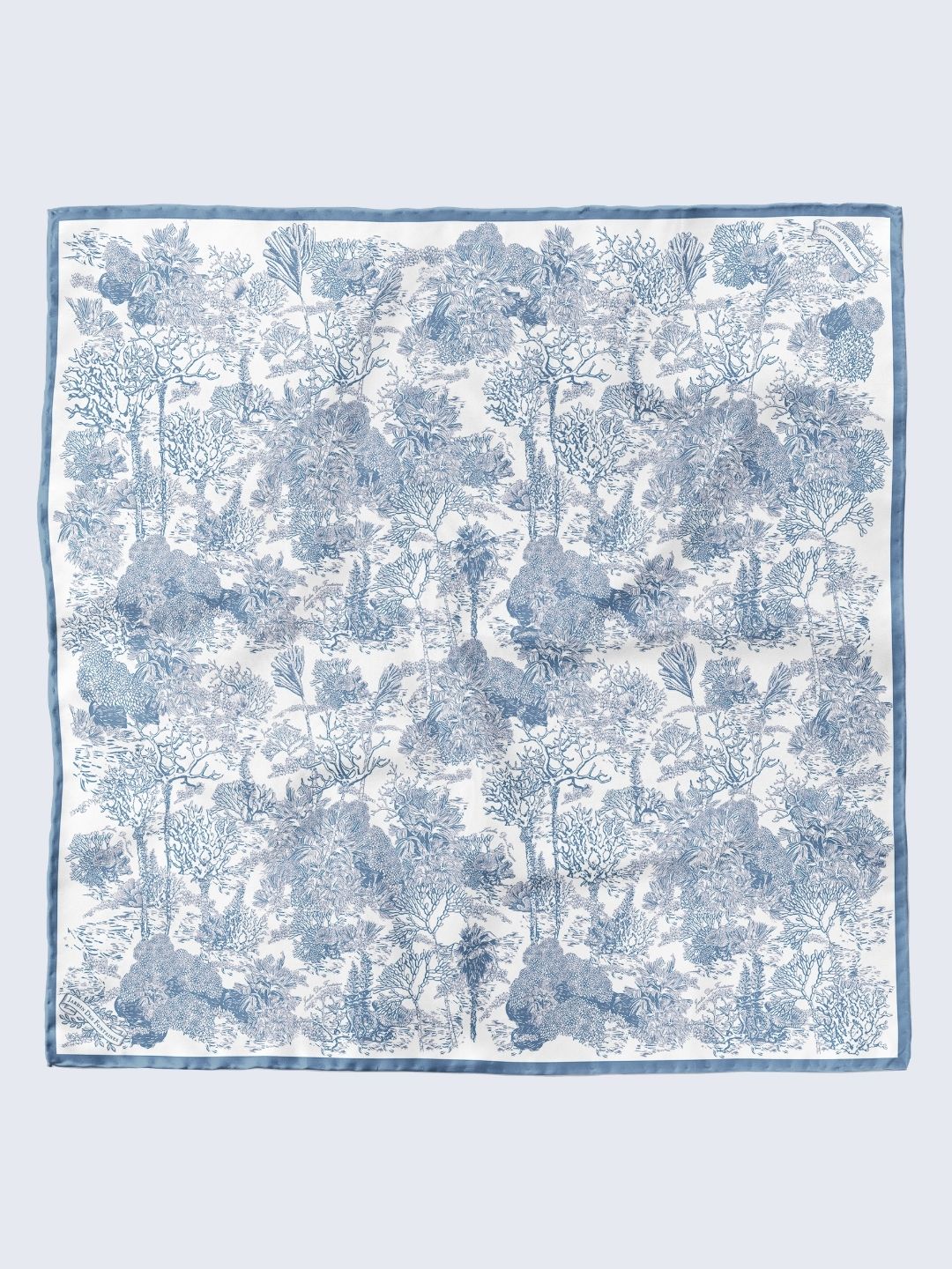 Toile De Jouy Dusty Blue Silky Scarf (90cm)