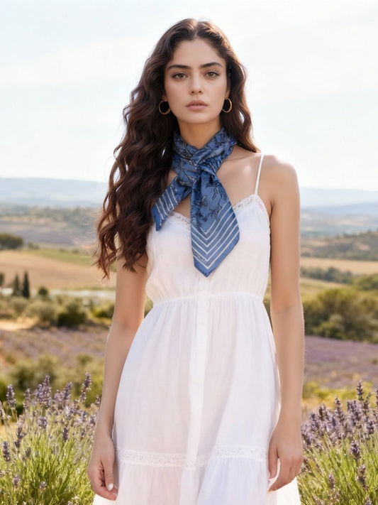 Wild Blue Yonder Sanvitalia Silky Scarf (90cm)
