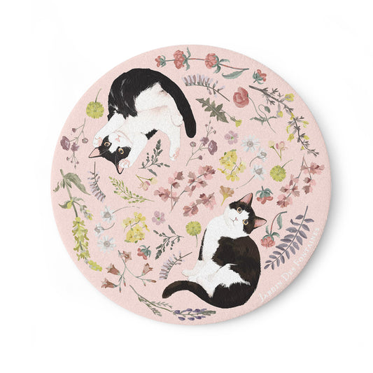 Yogis Cat and Flower Ceramic Coaster