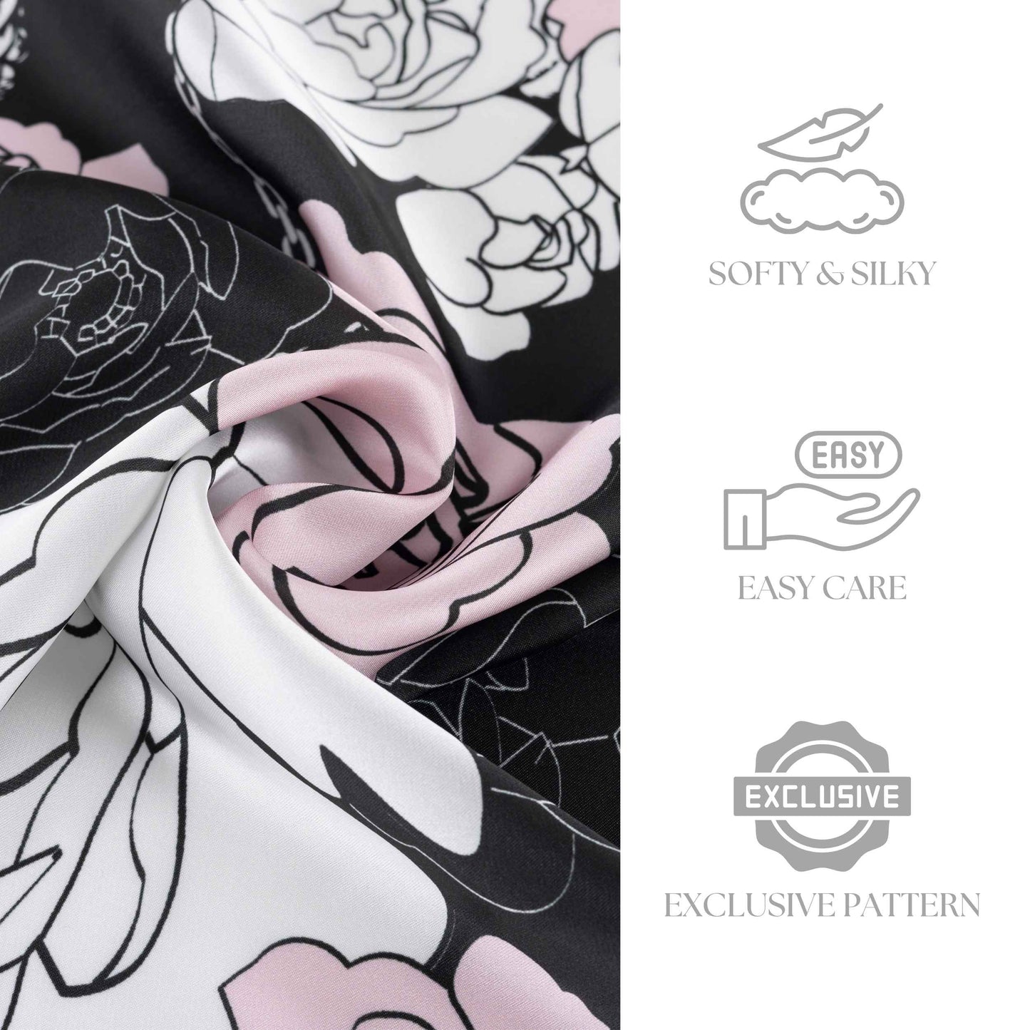 Classy and Fabulous Peony Black Silky Scarf (70cm)