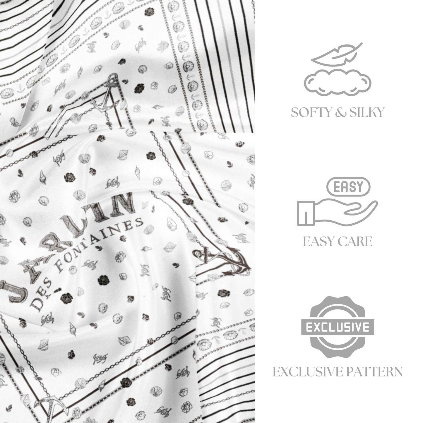 Classy and Fabulous Black & White Silky Scarf (60cm)