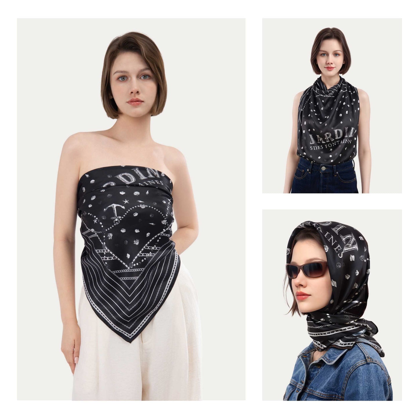 Classy and Fabulous Ink Black Silky Scarf (90cm)