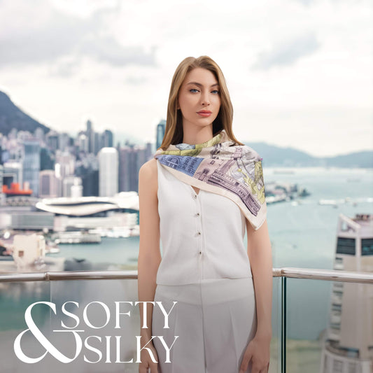 City Tales Honey Beige Silky Scarf (70cm) | JARDIN DES FONTAINES — Eco Scarf, GRS Certified