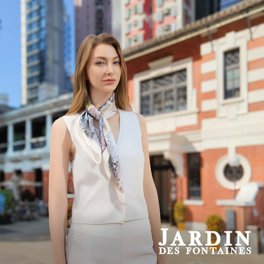 City Tales Honey Beige Silky Scarf (70cm) | JARDIN DES FONTAINES — Eco Scarf, GRS Certified