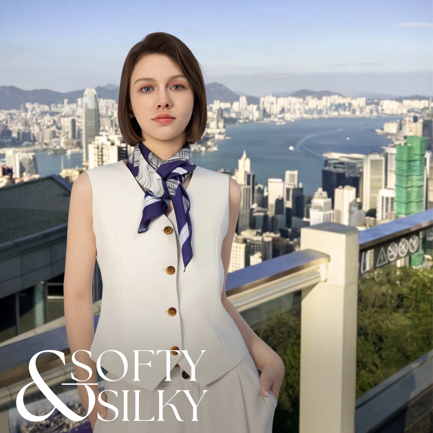 City Tales Silky Navy Scarf (90cm)