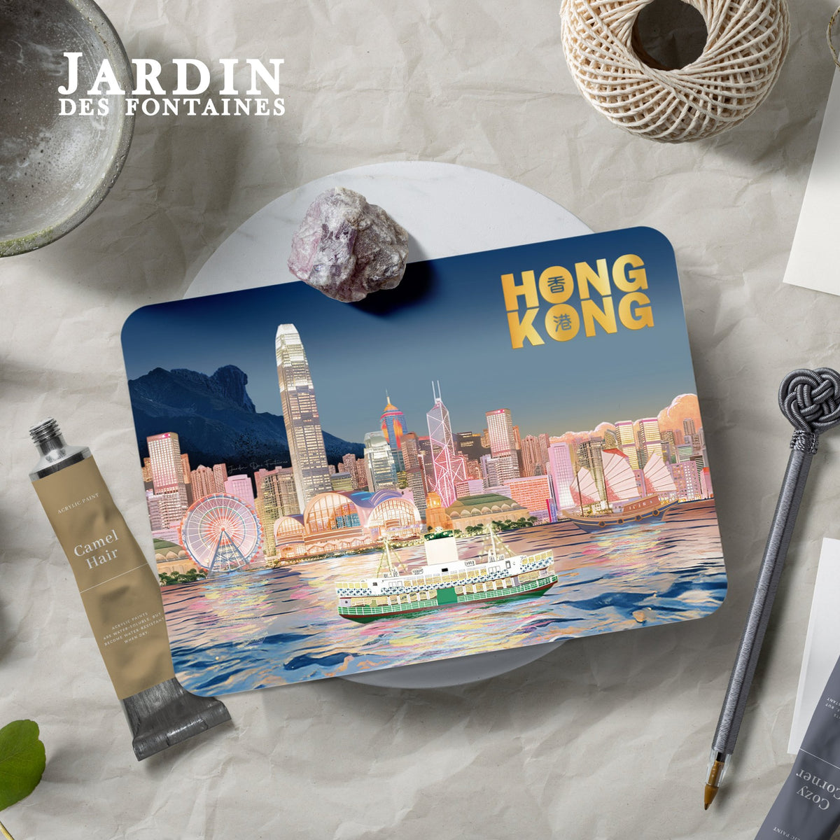 維港夜景燙金原創明信片