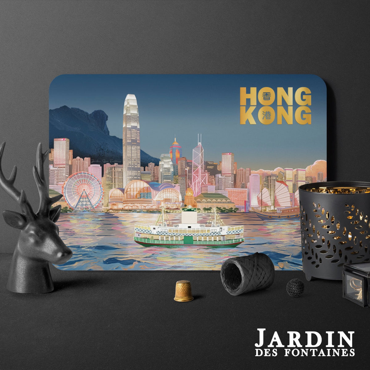 維港夜景燙金原創明信片