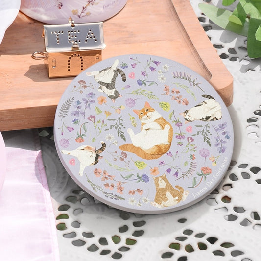 Yogis Cat and Flower Ceramic Coaster