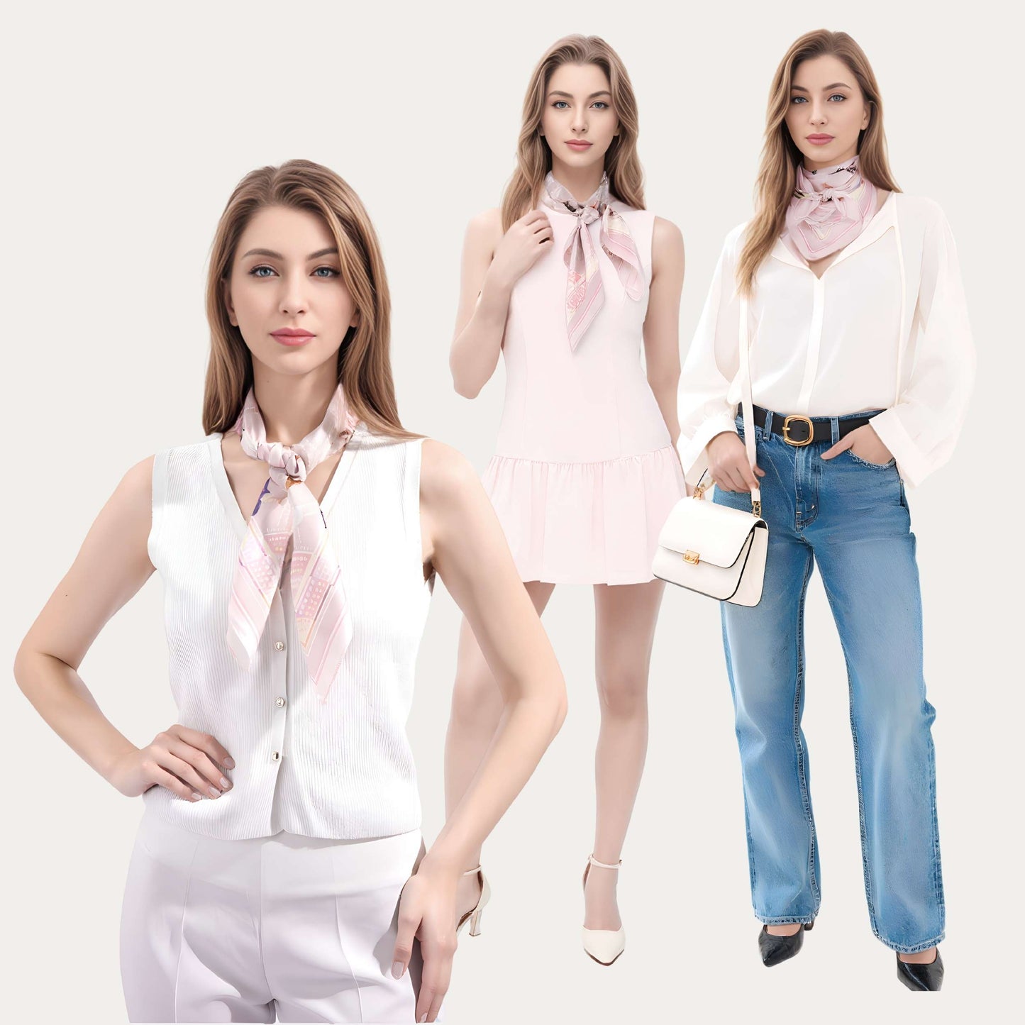 Meow Cuddle Plaid Tea Rose Pink Silky Scarf (70cm)