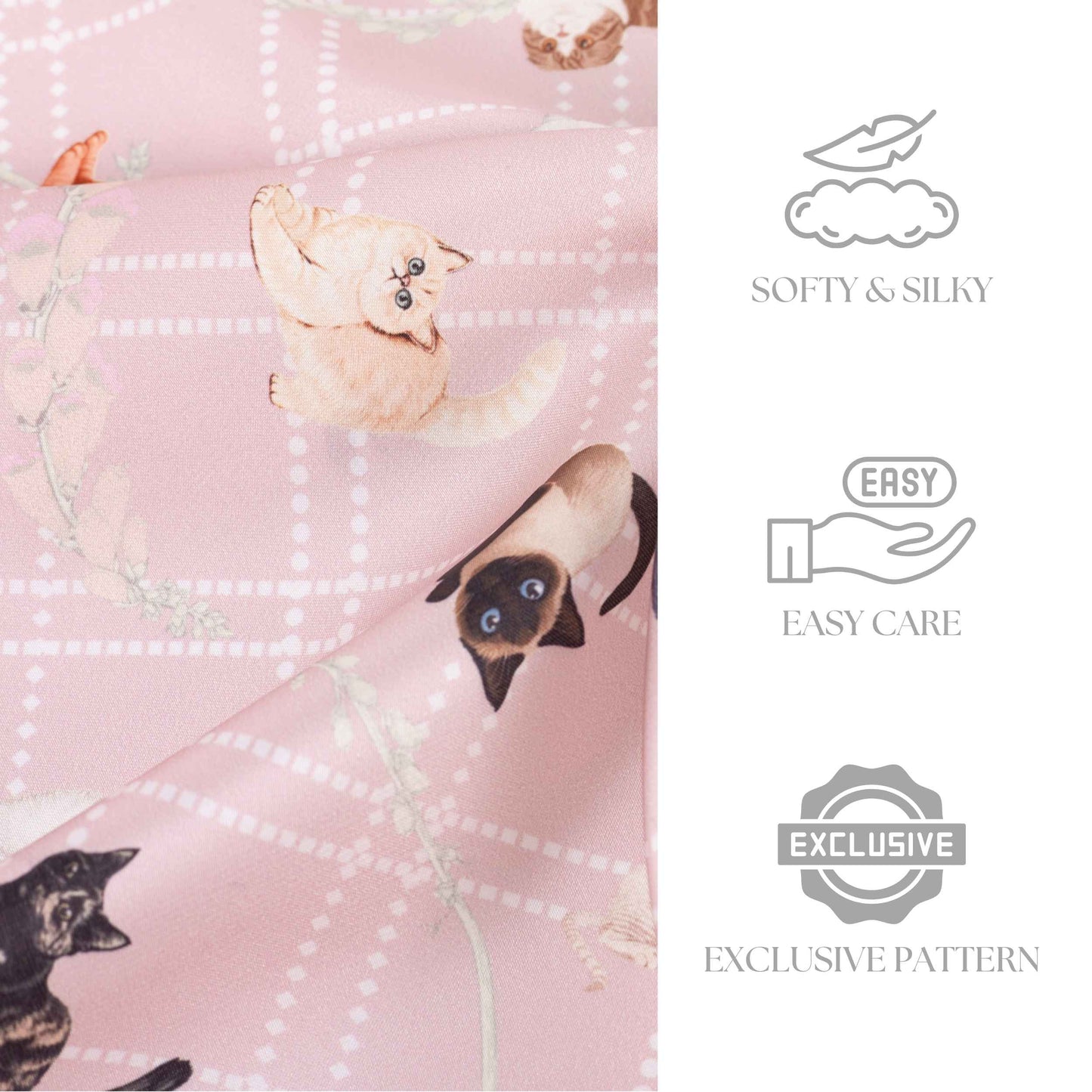Meow Cuddle Plaid Tea Rose Pink Silky Scarf (70cm)
