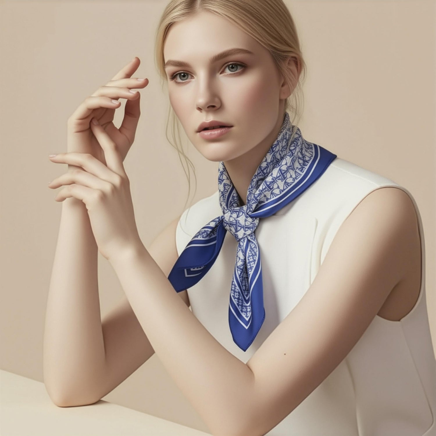 JDF Monogram Victorian Teal Silky Scarf (60cm)
