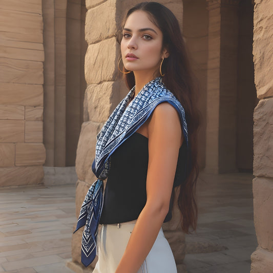 JDF Monogram Victorian Teal Silky Scarf (90cm)