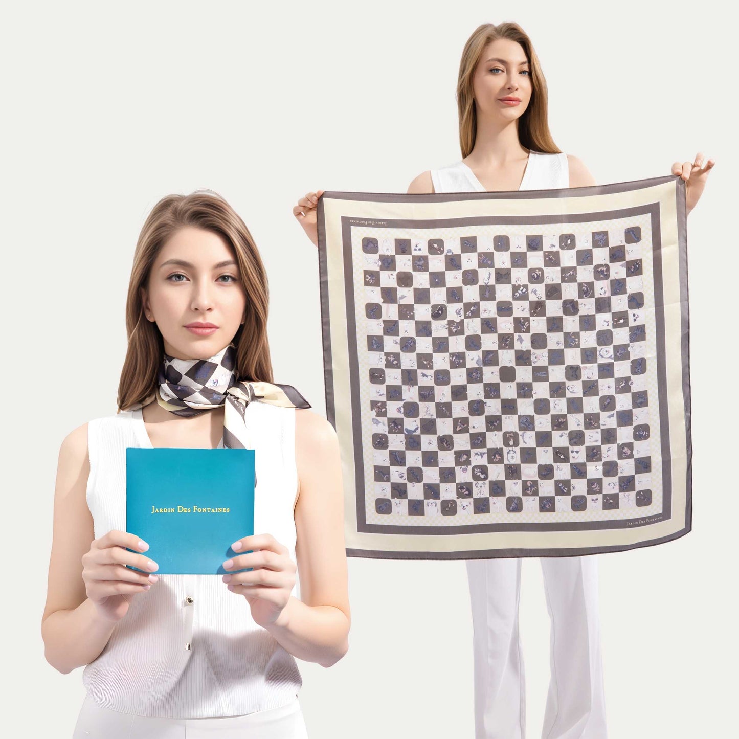 Pawfect Doggie Chess Brown and Yellow Silky Scarf (70cm)