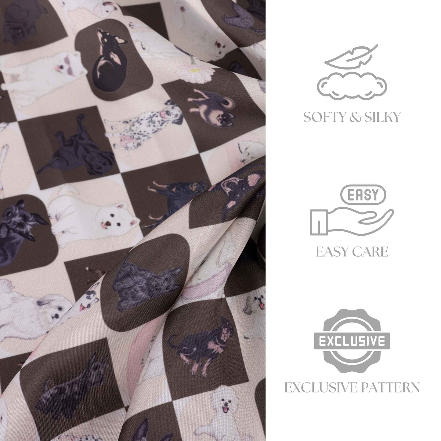 Pawfect Doggie Chess Brown and Yellow Silky Scarf (70cm)