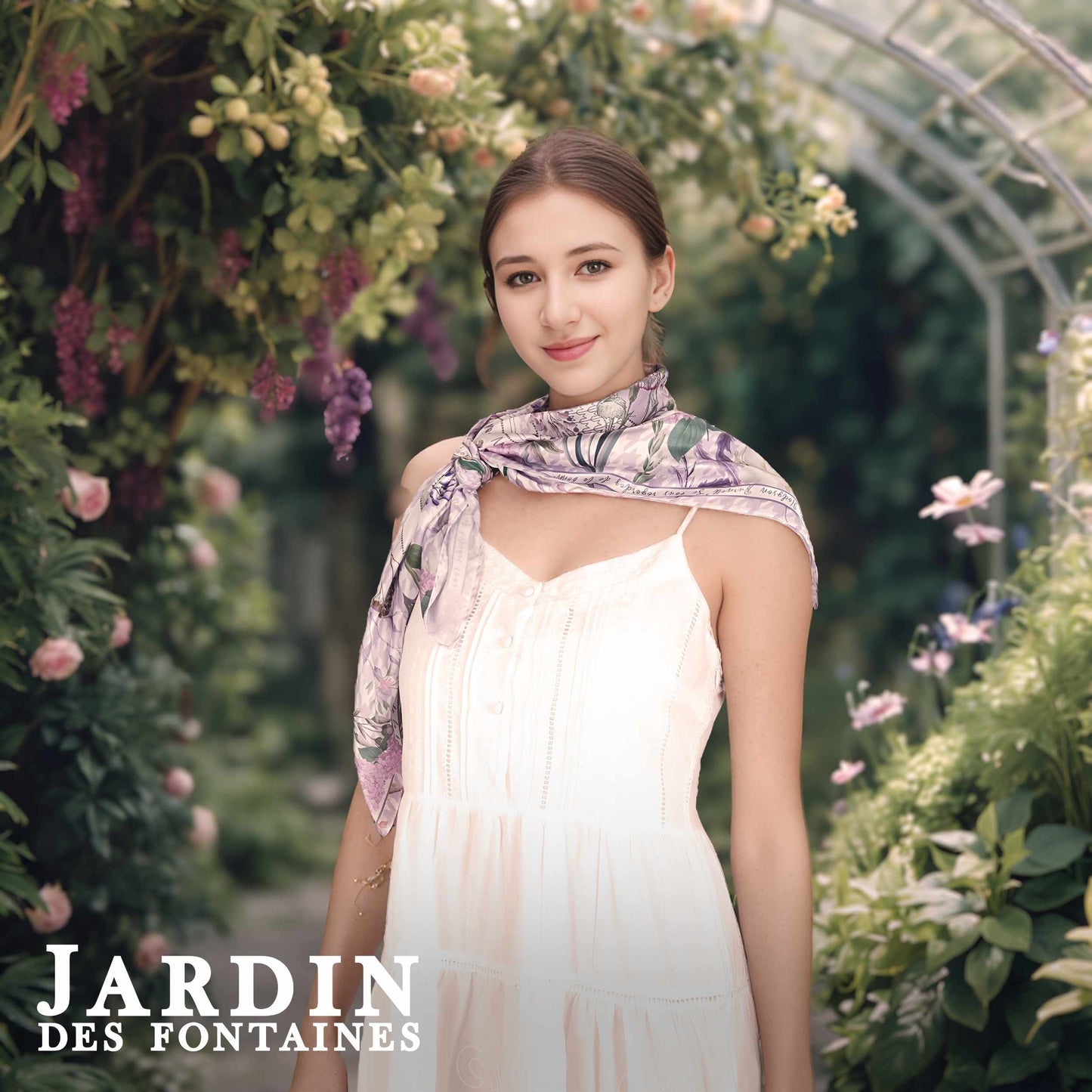 Secret Violet Garden Houndstooth Silky Scarf (90cm)