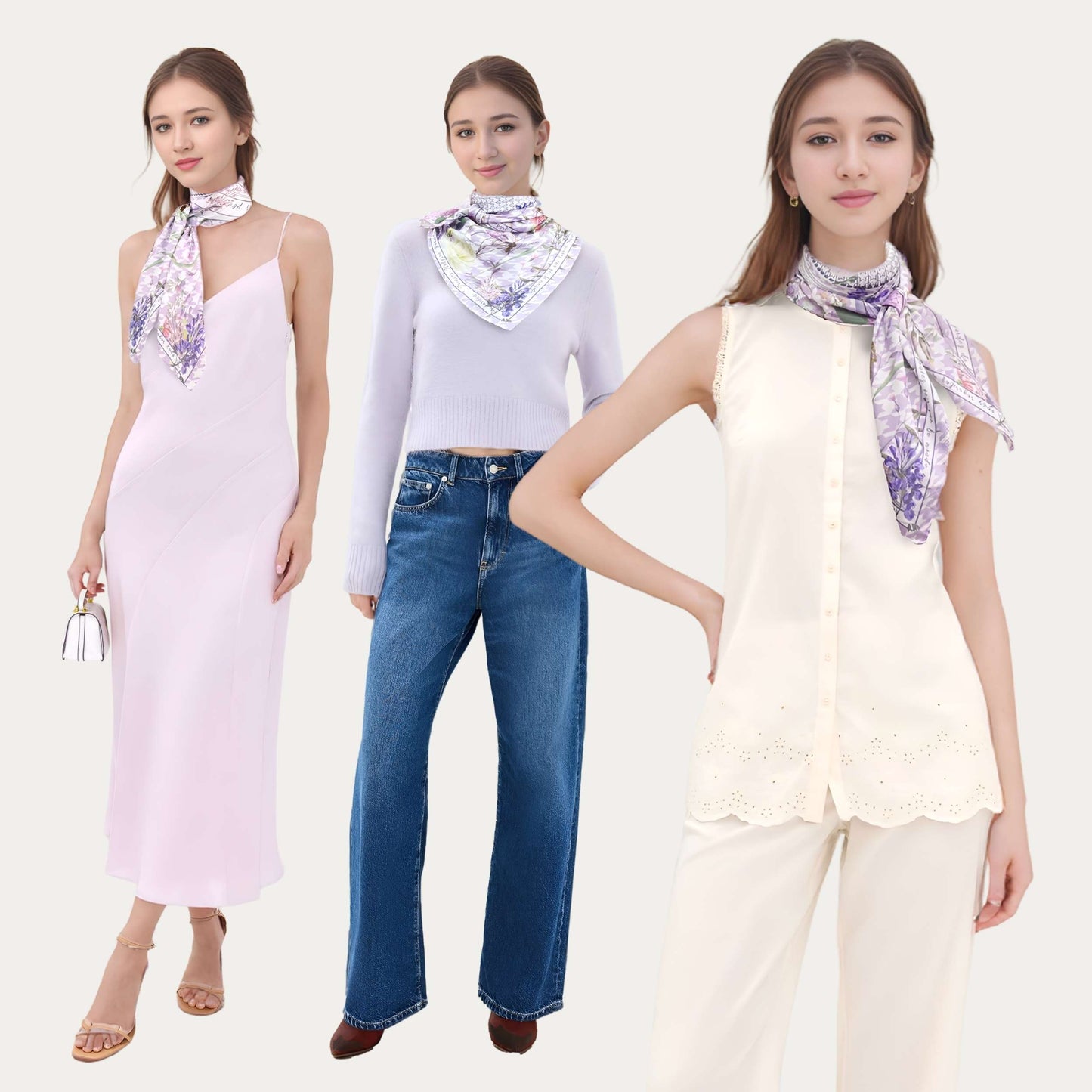 Secret Violet Garden Houndstooth Silky Scarf (90cm)