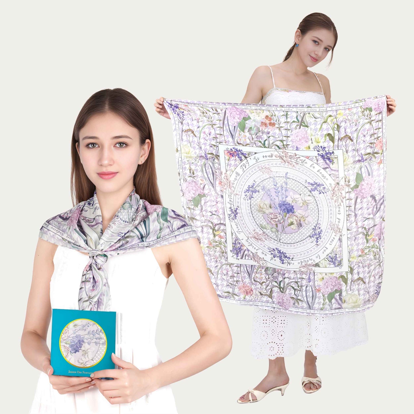 Secret Violet Garden Houndstooth Silky Scarf (90cm)