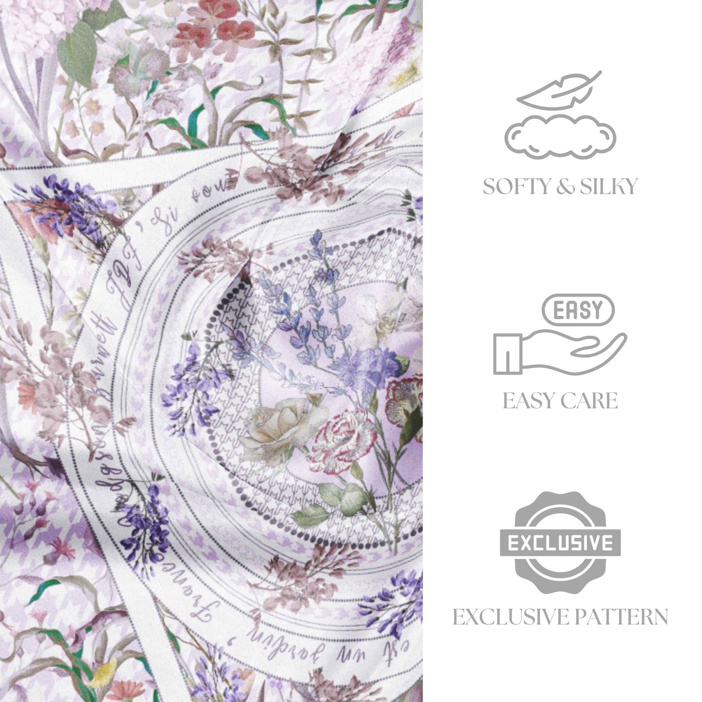 Secret Violet Garden Houndstooth Silky Scarf (90cm)
