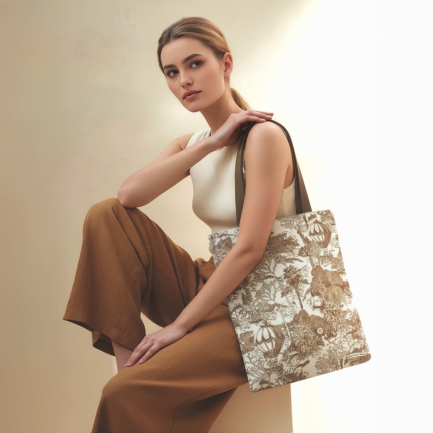 Toile De Jouy Cedar Brown Tote Bag