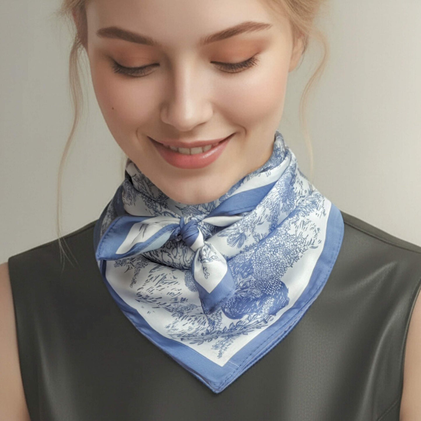 Toile De Jouy Dusty Blue Silky Scarf (60cm)