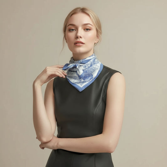 Toile De Jouy Dusty Blue Silky Scarf (60cm)