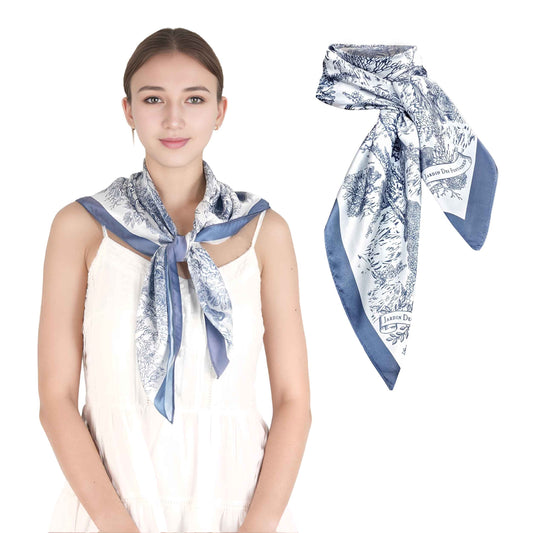 Toile De Jouy Dusty Blue Silky Scarf (90cm)