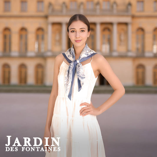 Toile De Jouy Dusty Blue Silky Scarf (90cm)