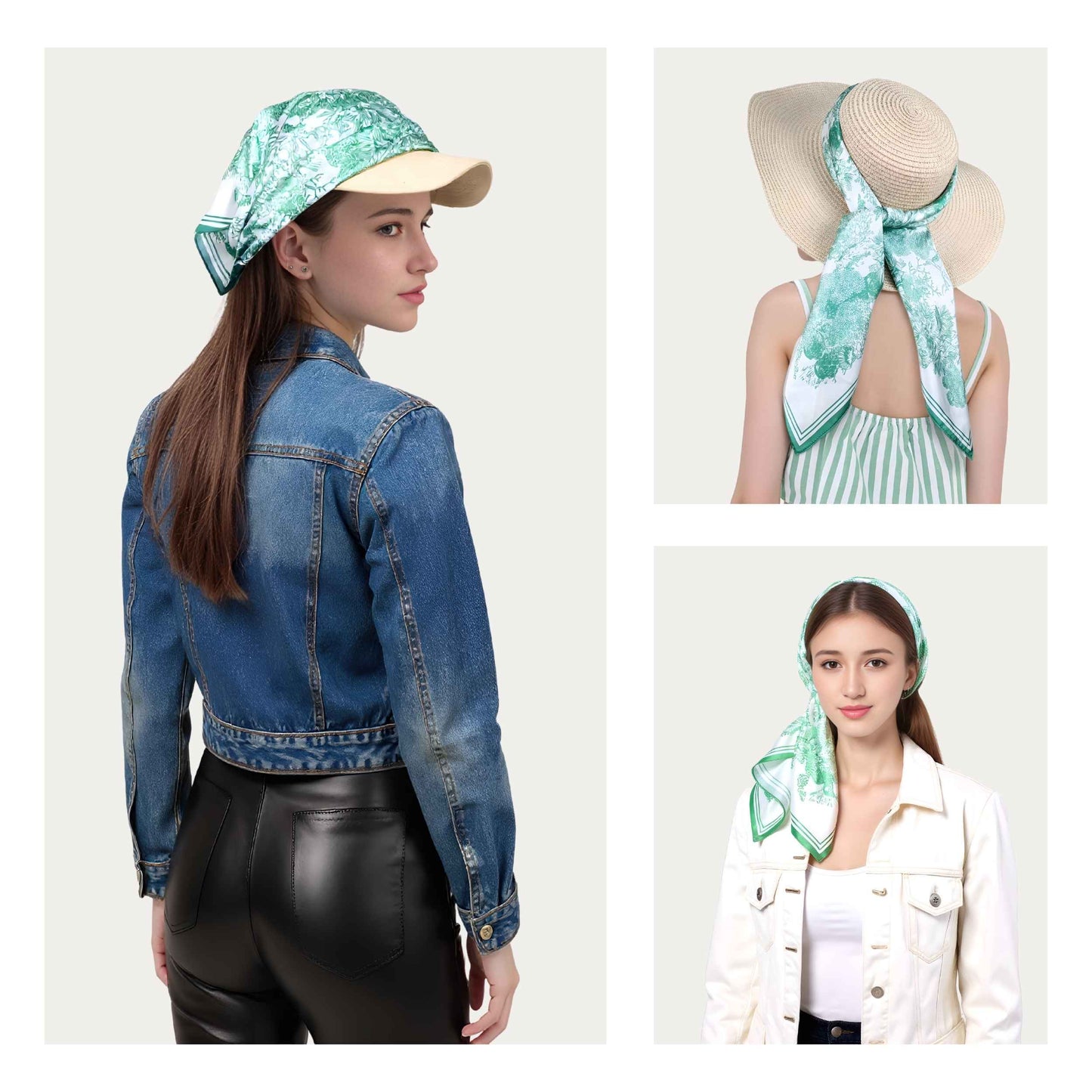 Toile De Jouy Mint Green Silky Scarf (90cm)