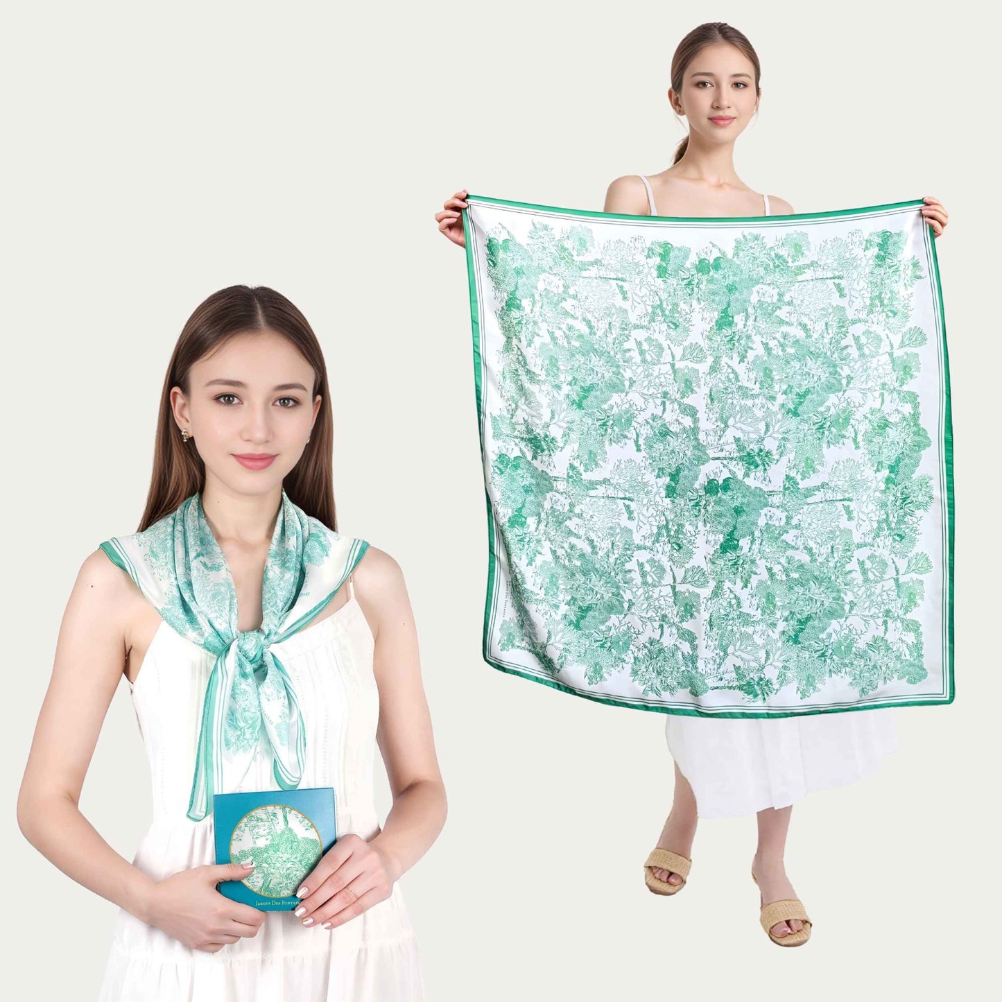 Toile De Jouy Mint Green Silky Scarf (90cm)