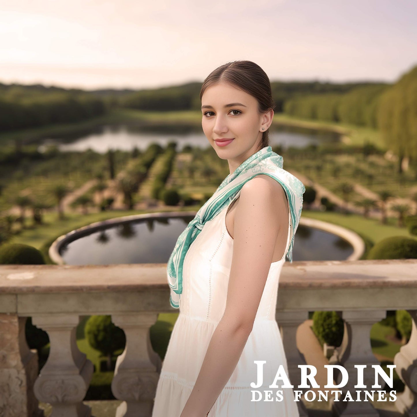 Toile De Jouy Mint Green Silky Scarf (90cm)