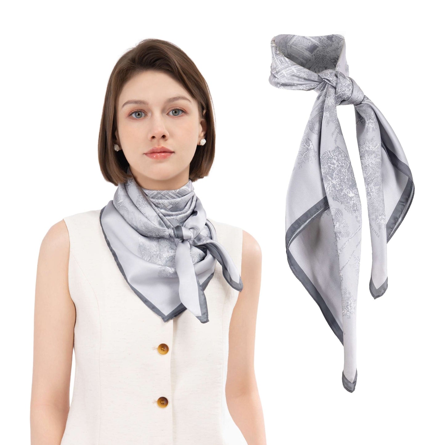 Toile De Jouy Subaqueous Palace Gray Silky Scarf (90cm)