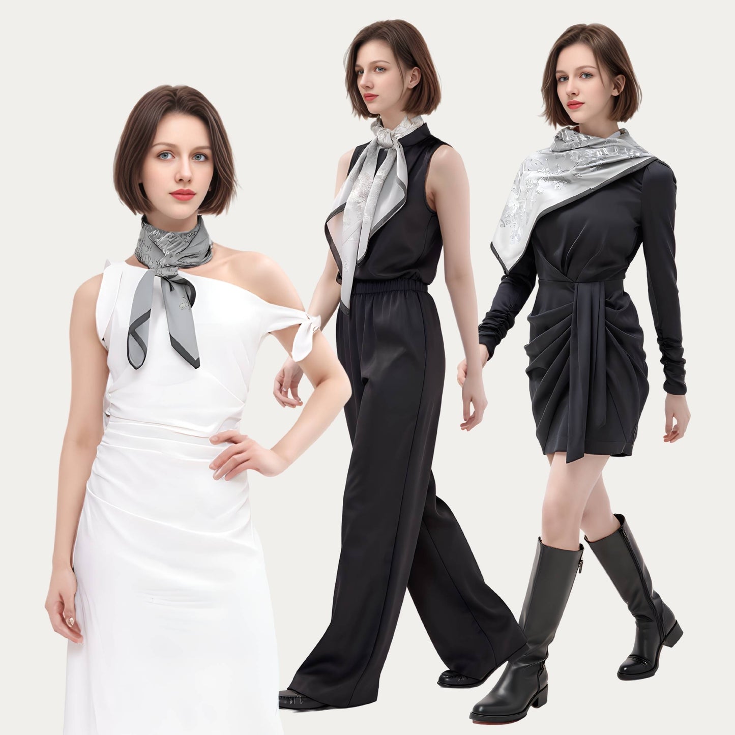 Toile De Jouy Subaqueous Palace Gray Silky Scarf (90cm)