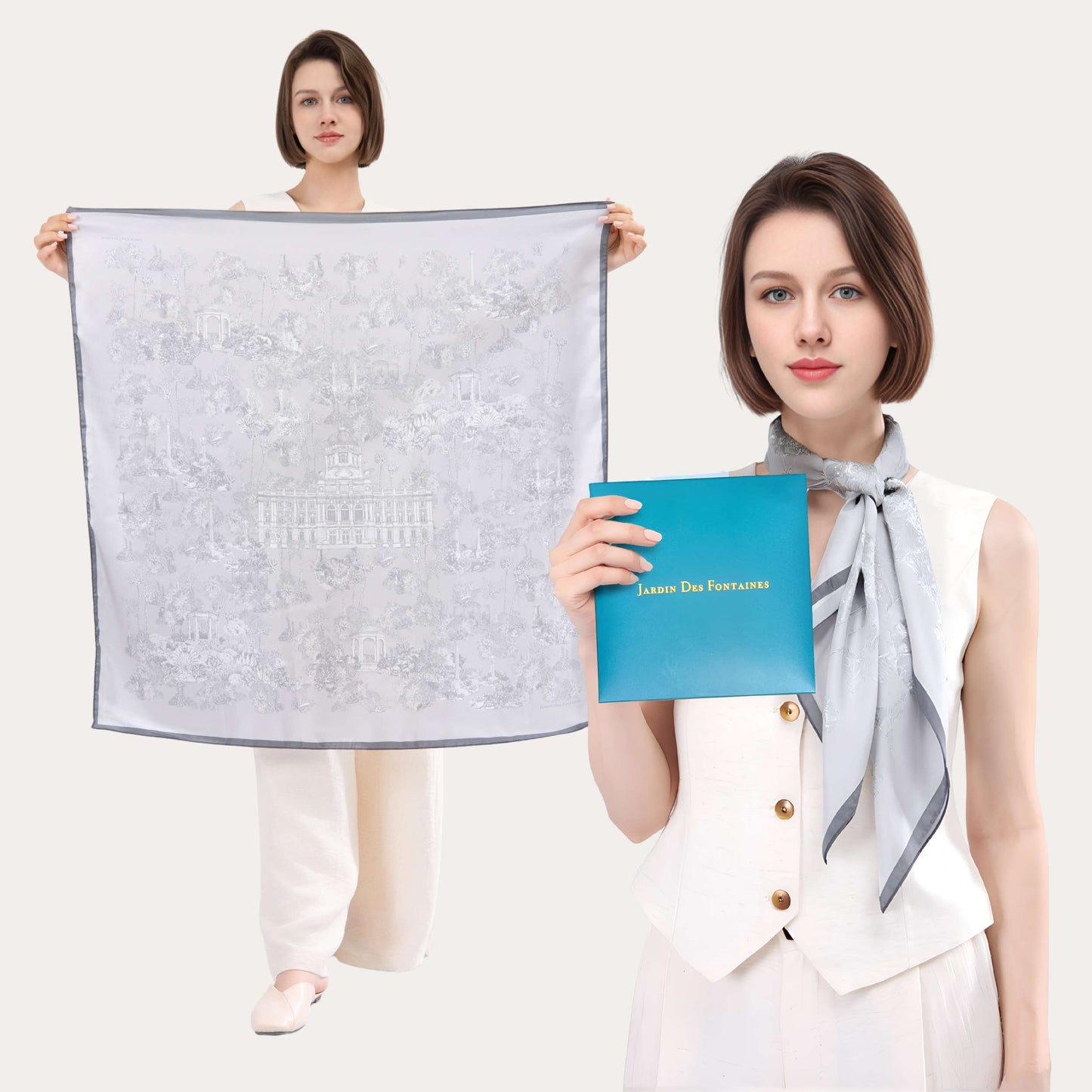 Toile De Jouy Subaqueous Palace Gray Silky Scarf (90cm)