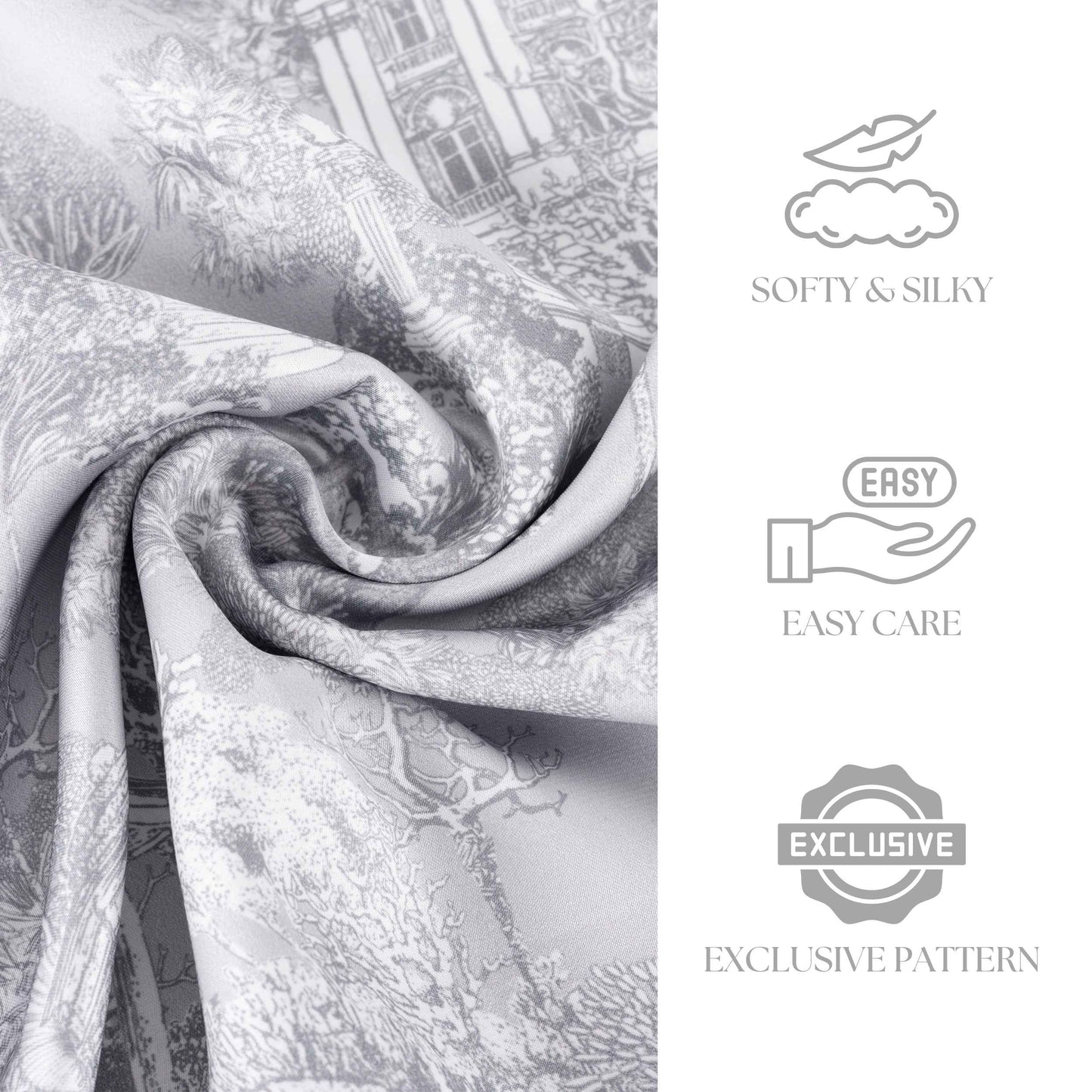 Toile De Jouy Subaqueous Palace Gray Silky Scarf (90cm)