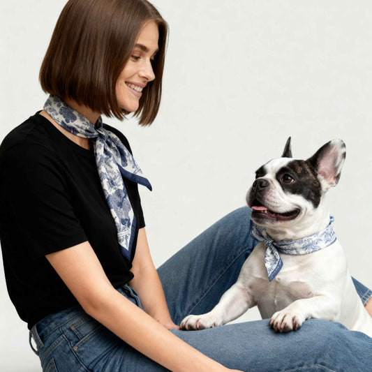 Twinning Outfits | Toile De Jouy Dusty Blue Silky Scarf