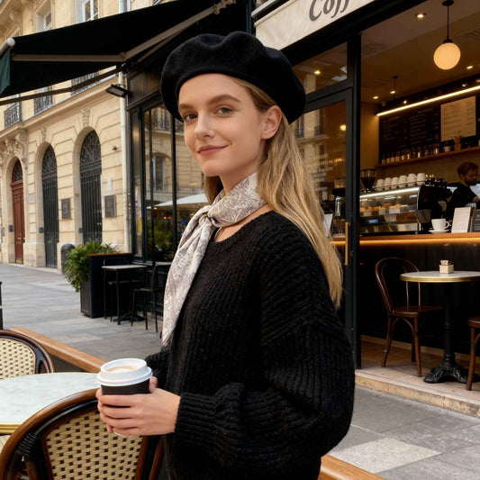 Toile De Jouy Pinkish Gray Silky Scarf Gift Set (Double Face Silky Scarf and Scarf Ring)