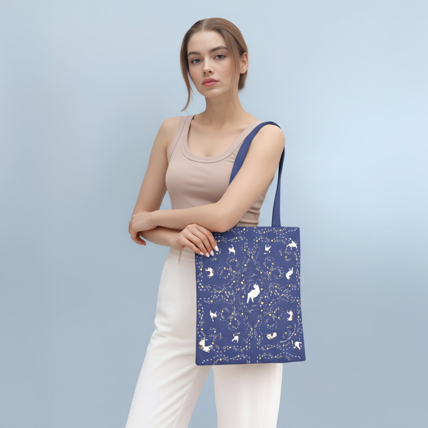 Yogis Cat and Flower Navy Tatra Mountain Tote Bag