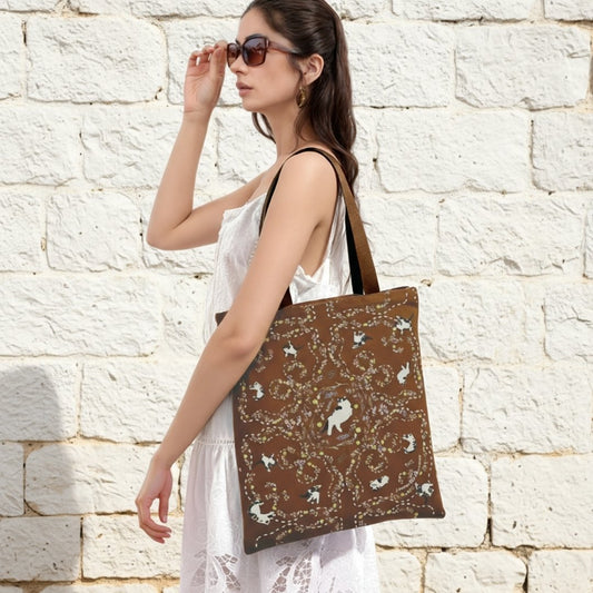 Yogis Cat and Flower Brown Tatra Mountain Tote Bag