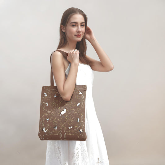 Yogis Cat and Flower Brown Tatra Mountain Tote Bag