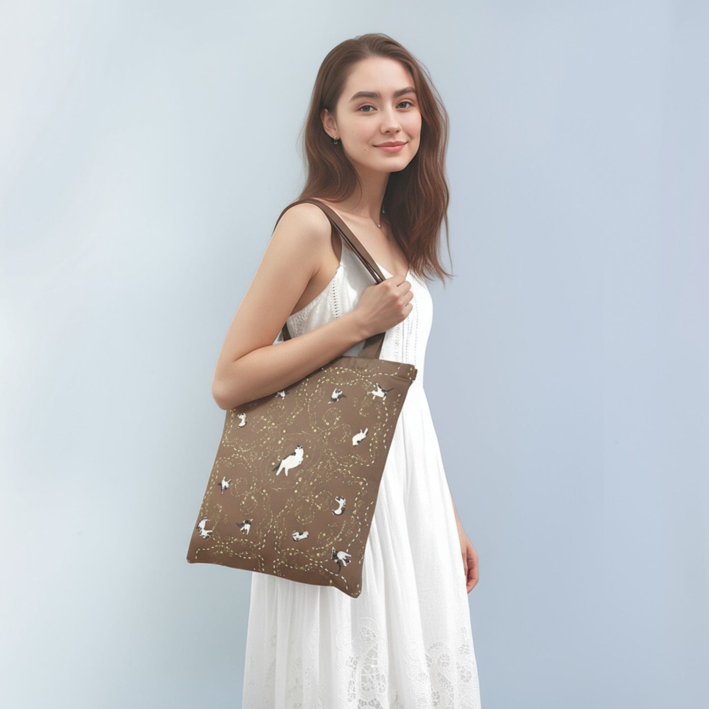 Yogis Cat and Flower Brown Tatra Mountain Tote Bag