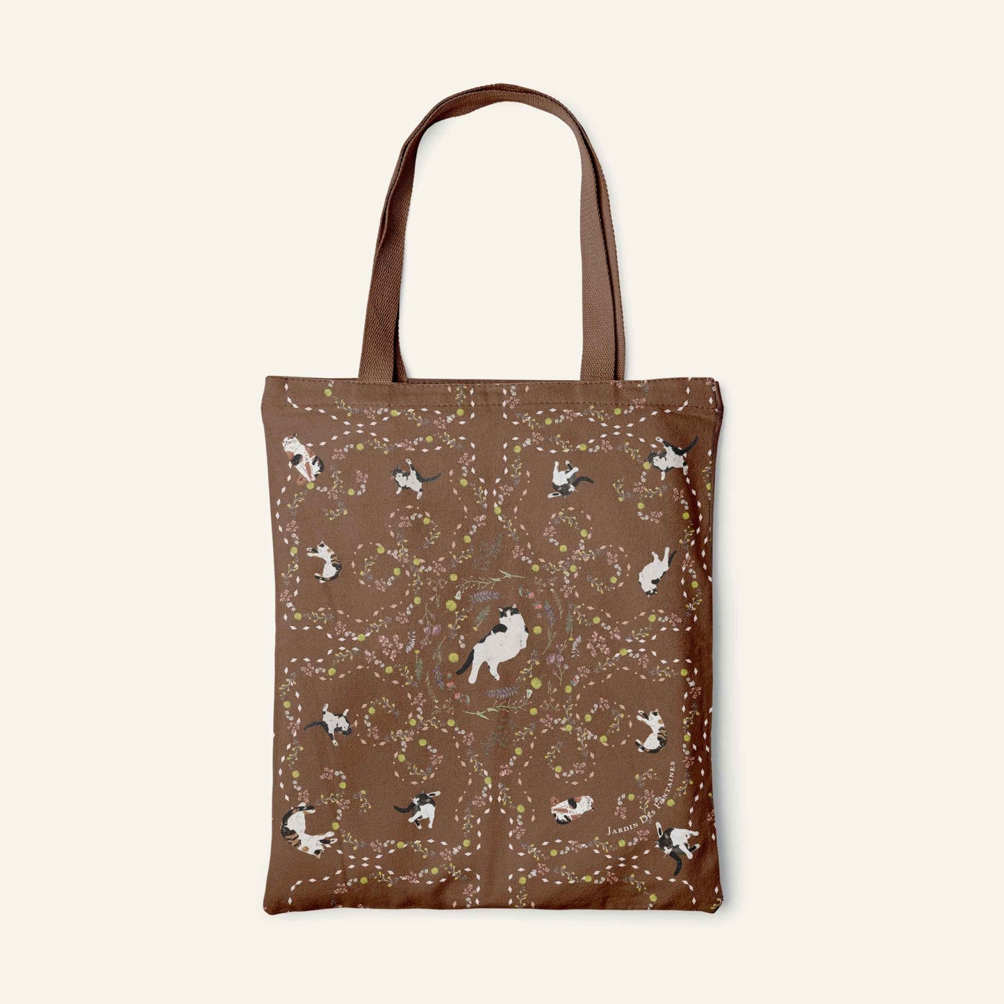 Yogis Cat and Flower Brown Tatra Mountain Tote Bag