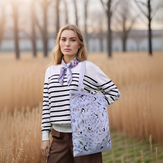 Yogis Cat and Flower Snowball Purple Tote Bag