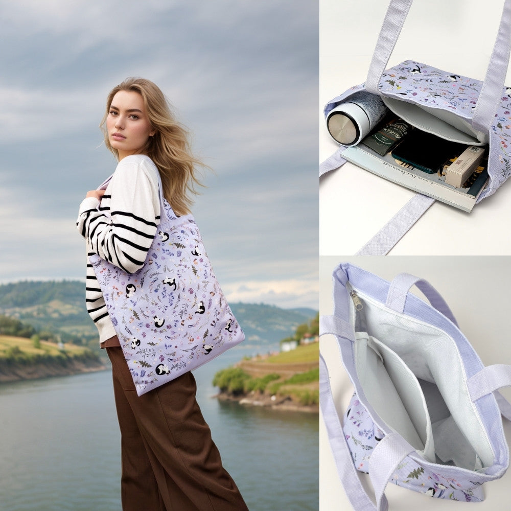 Yogis Cat and Flower Snowball Purple Tote Bag
