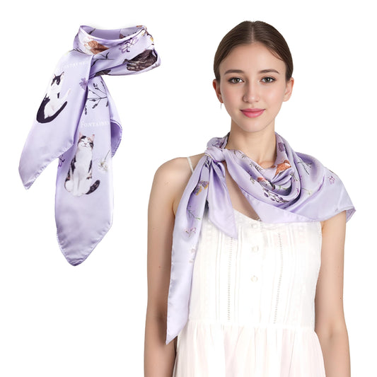 Yogis Cat and Flower Silky Scarf (90cm)