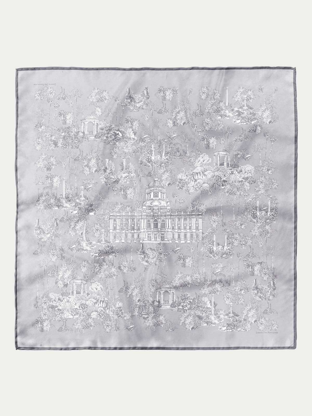 Toile De Jouy Subaqueous Palace Gray Silky Scarf (90cm)