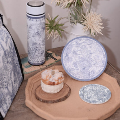 Toile De Jouy Dusty Blue Ceramic Coaster